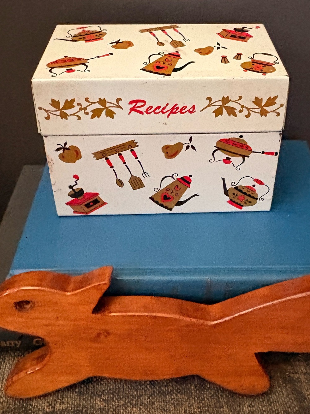 Recipes Decorative Recipe Box - White with Gold and Red Accents